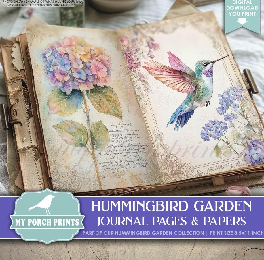 Hummingbird Garden Junk Journal PAGES & PAPERS