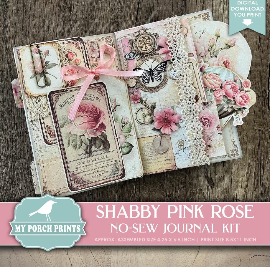 Shabby Pink Rose No-Sew Junk Journal Kit