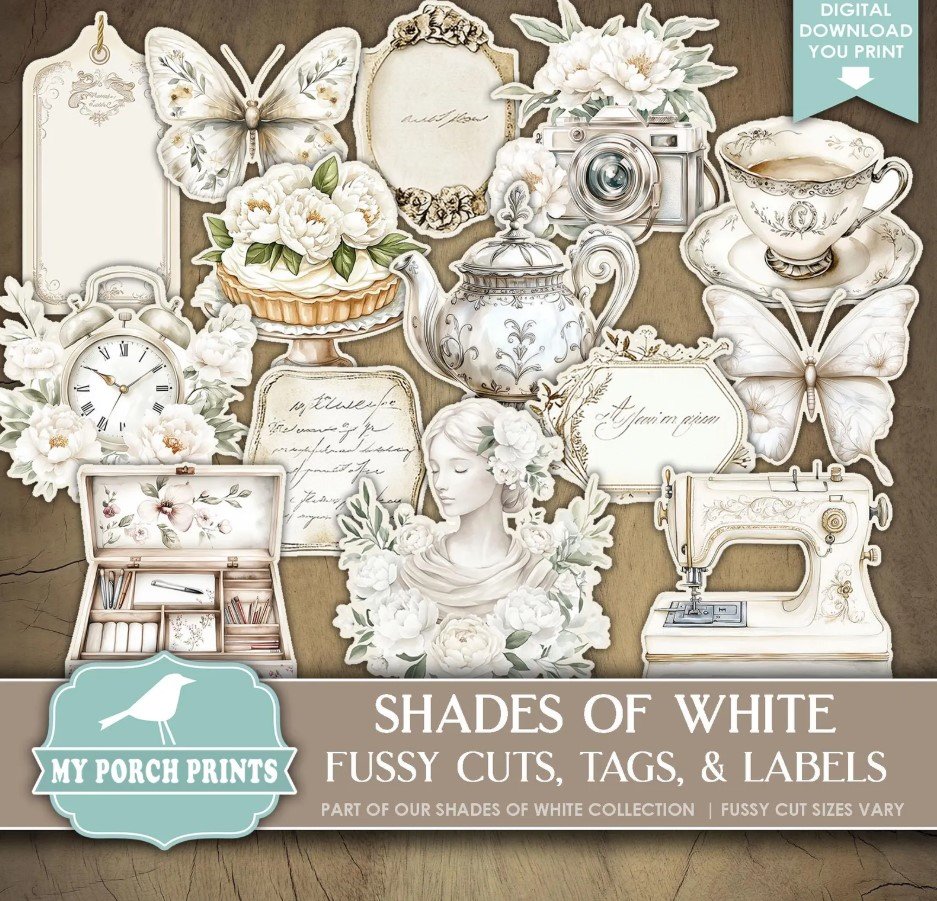 Shades of White FUSSY CUTS & stickers
